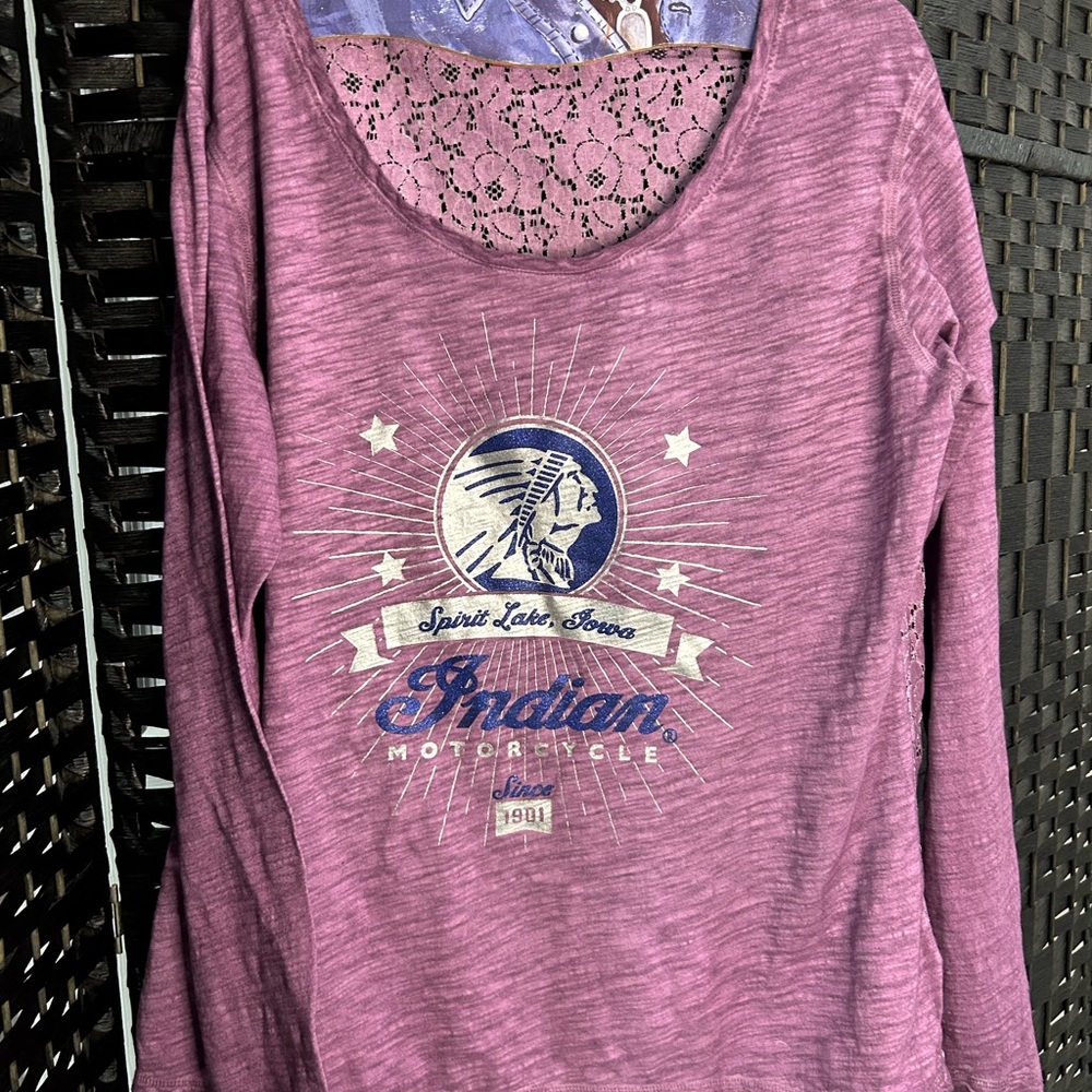 Indian Motorcycle Women's Long-Sleeve Lace-Back Scoop Neck Top - Pink